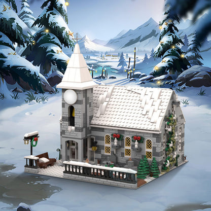 winter village church building set | moc-199733 - 1