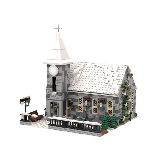 winter village church building set | moc-199733 - 2