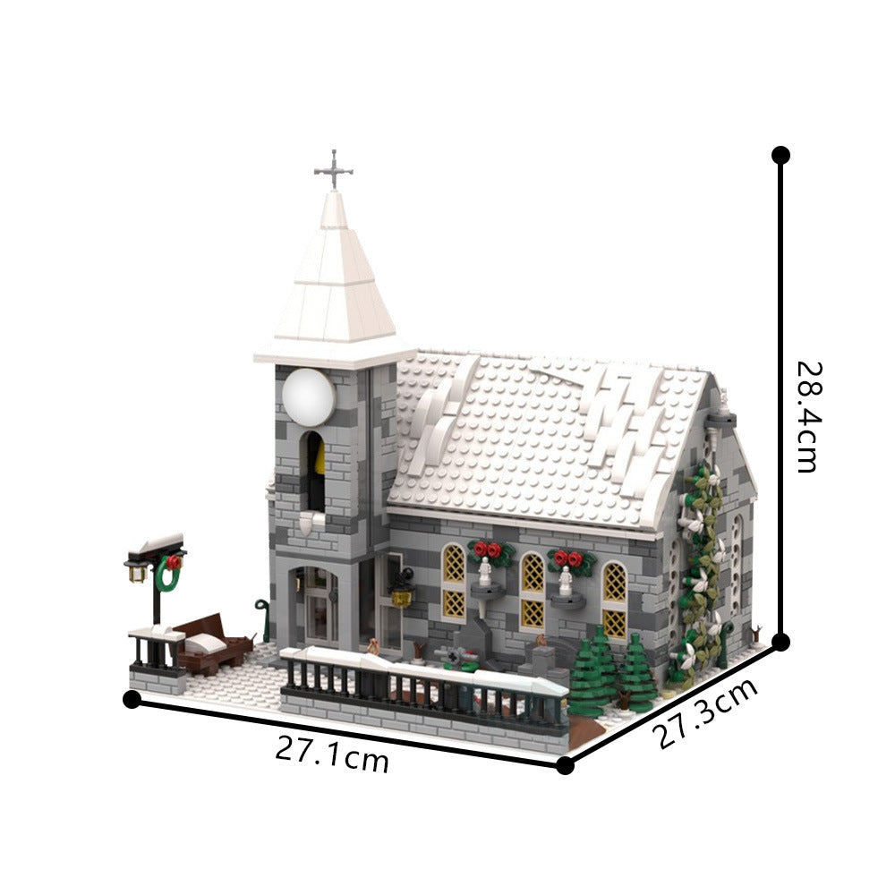 winter village church building set | moc-199733 - 4