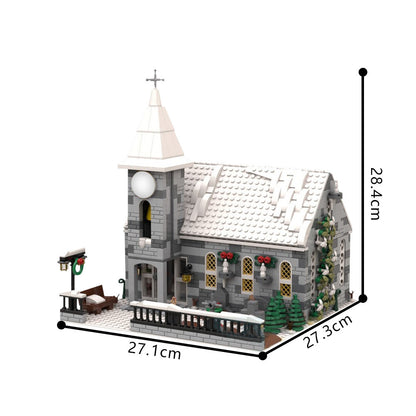 winter village church building set | moc-199733 - 4