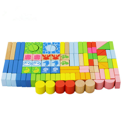 Wood Building Blocks Marine Animals 108 pcs