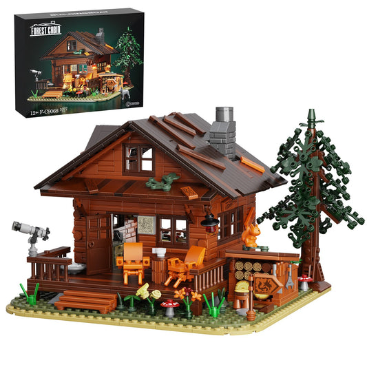 wood cabin building set with led lights - 1077 pcs forest house toy - 1