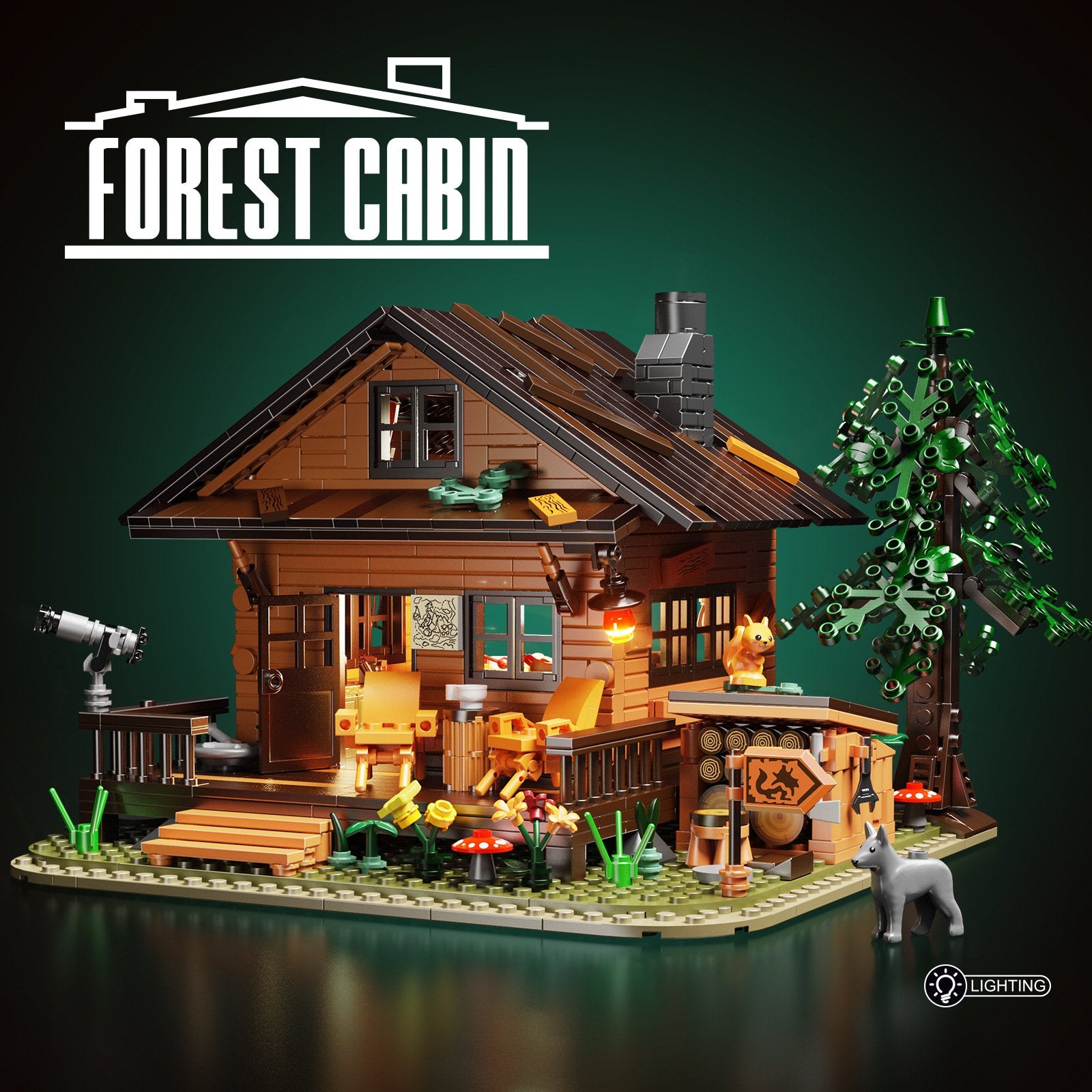 wood cabin building set with led lights - 1077 pcs forest house toy - 3