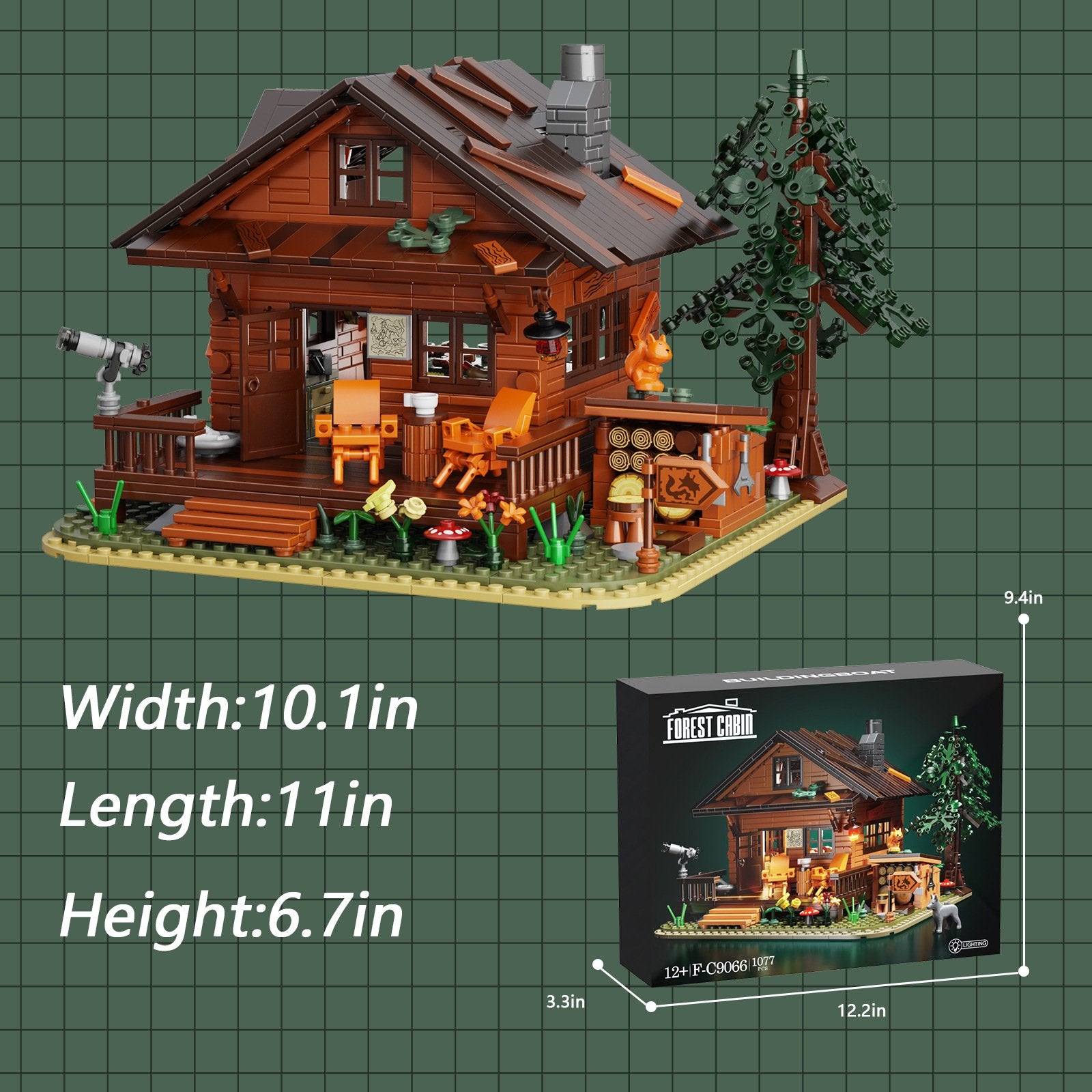 wood cabin building set with led lights - 1077 pcs forest house toy - 4