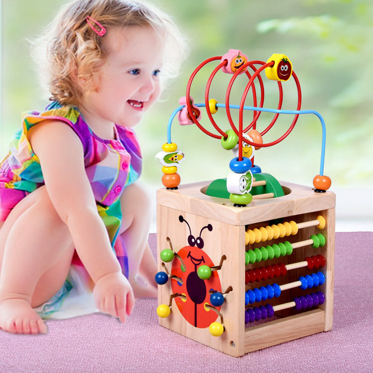 Wooden Children's Puzzle Beetle Surrounded By Large Beads Wood