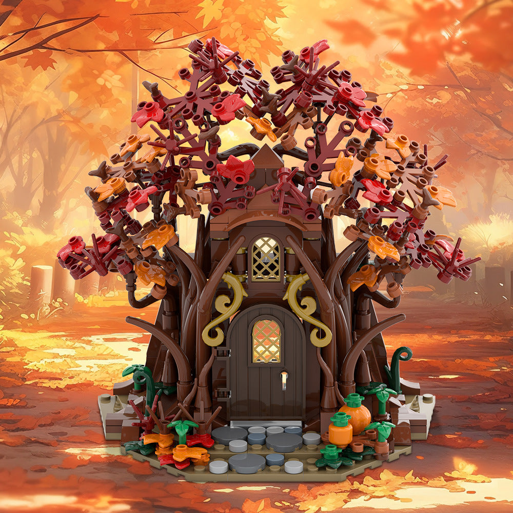 woodland elf house in autumn building set | lego compatible - 1